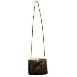 Vintage Solid Black Gold Hardware Crossbody Clutch